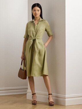 $185 Lauren Ralph Lauren Green Wakana 100% Linen Belted Shirt Size 22W